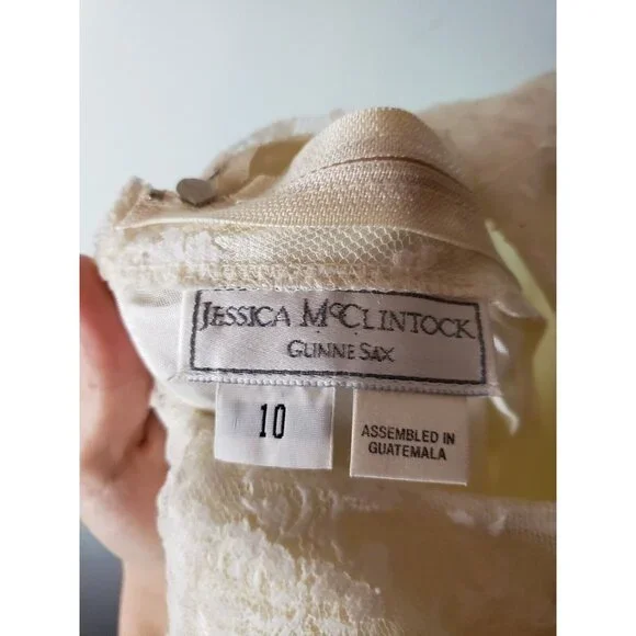 Vtg Jessica McClintock Gunne Sax Girls 10 Prairie Dress Cottagecore White Lace - Picture 5 of 5